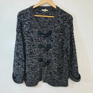 Caslon Womans‎ Chunky Knit Sweater Toggle Button Small  Black White  Cotton Boxy